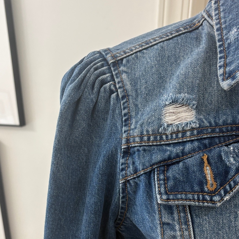 Blank NYC Distressed Denim Jacket with Puff Shoulders - Picture 2 of 3